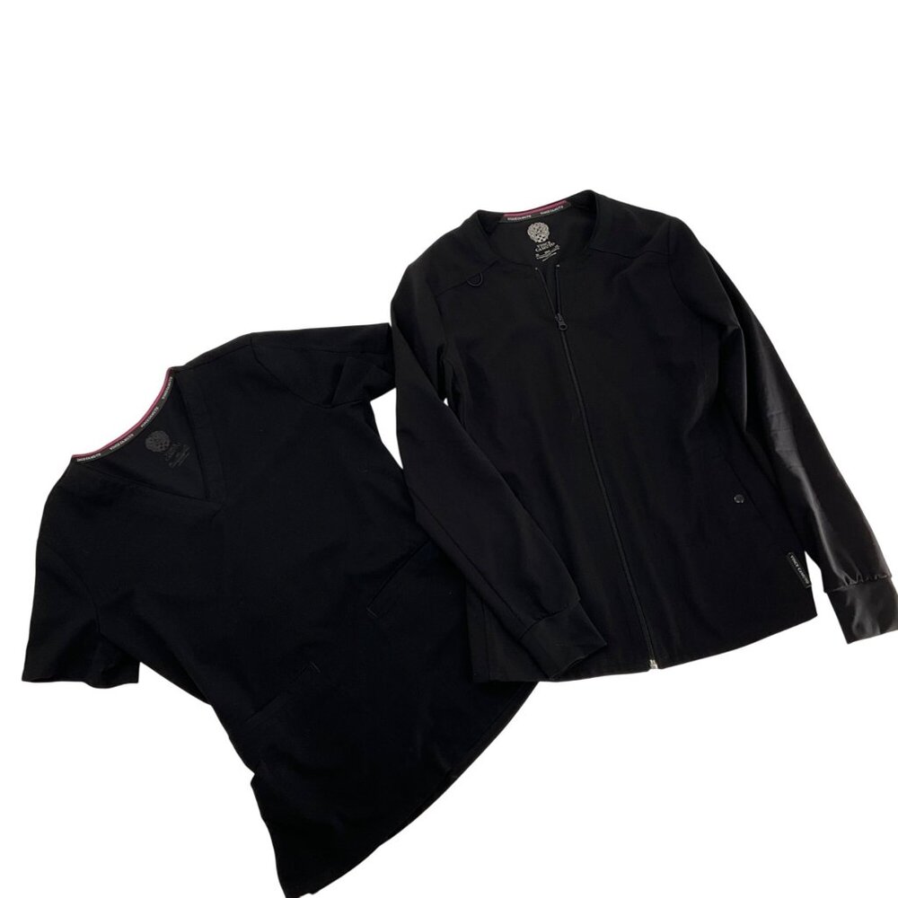 Vince Camuto  Womens Black Scrub Jacket & Top Set XS Polyester/Spandex Blend